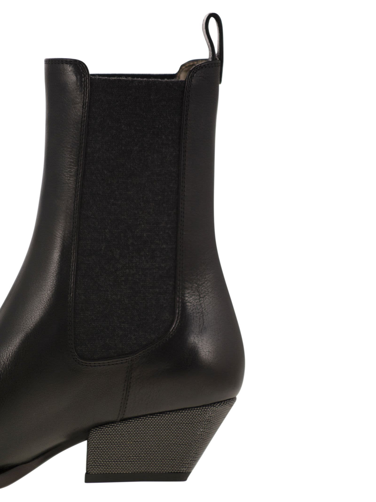 Brunello Cucinelli Women Classic Leather Chelsea Boot With Precious Block Heels BRUNELLO CUCINELLI