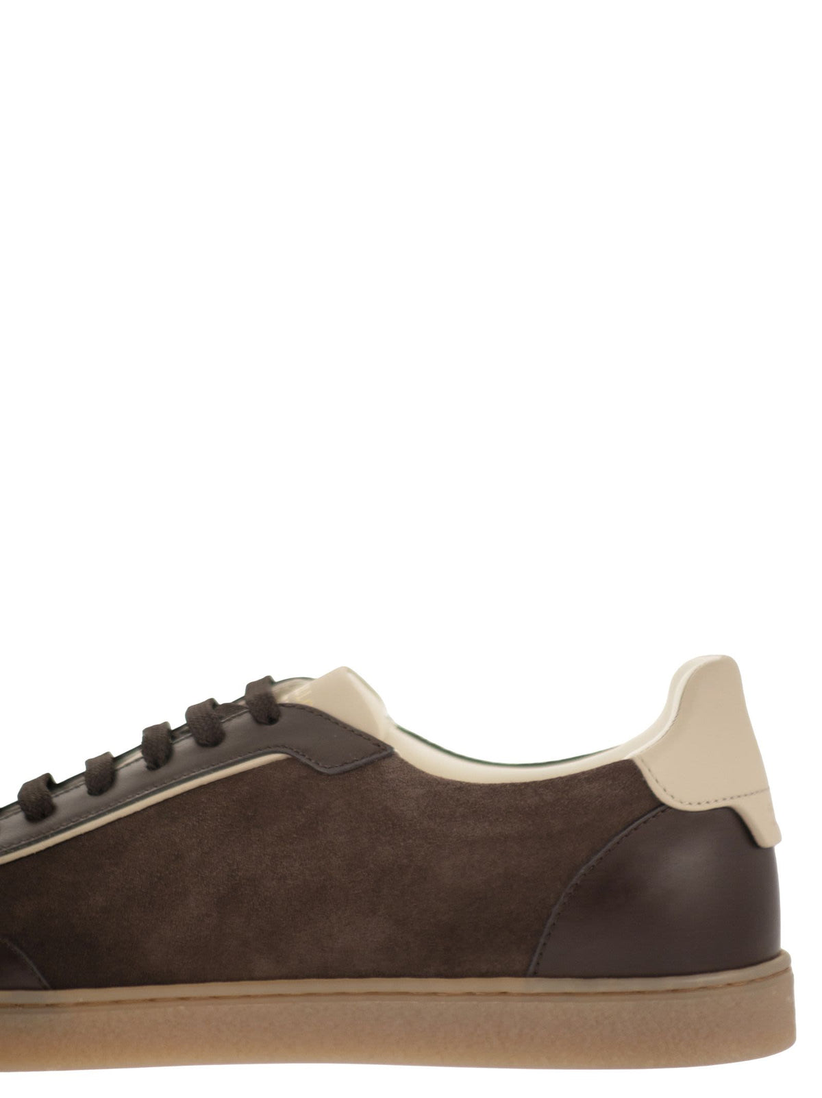 Brunello Cucinelli Men Low-Top Leather And Suede Sneakers With Contrasting Details BRUNELLO CUCINELLI