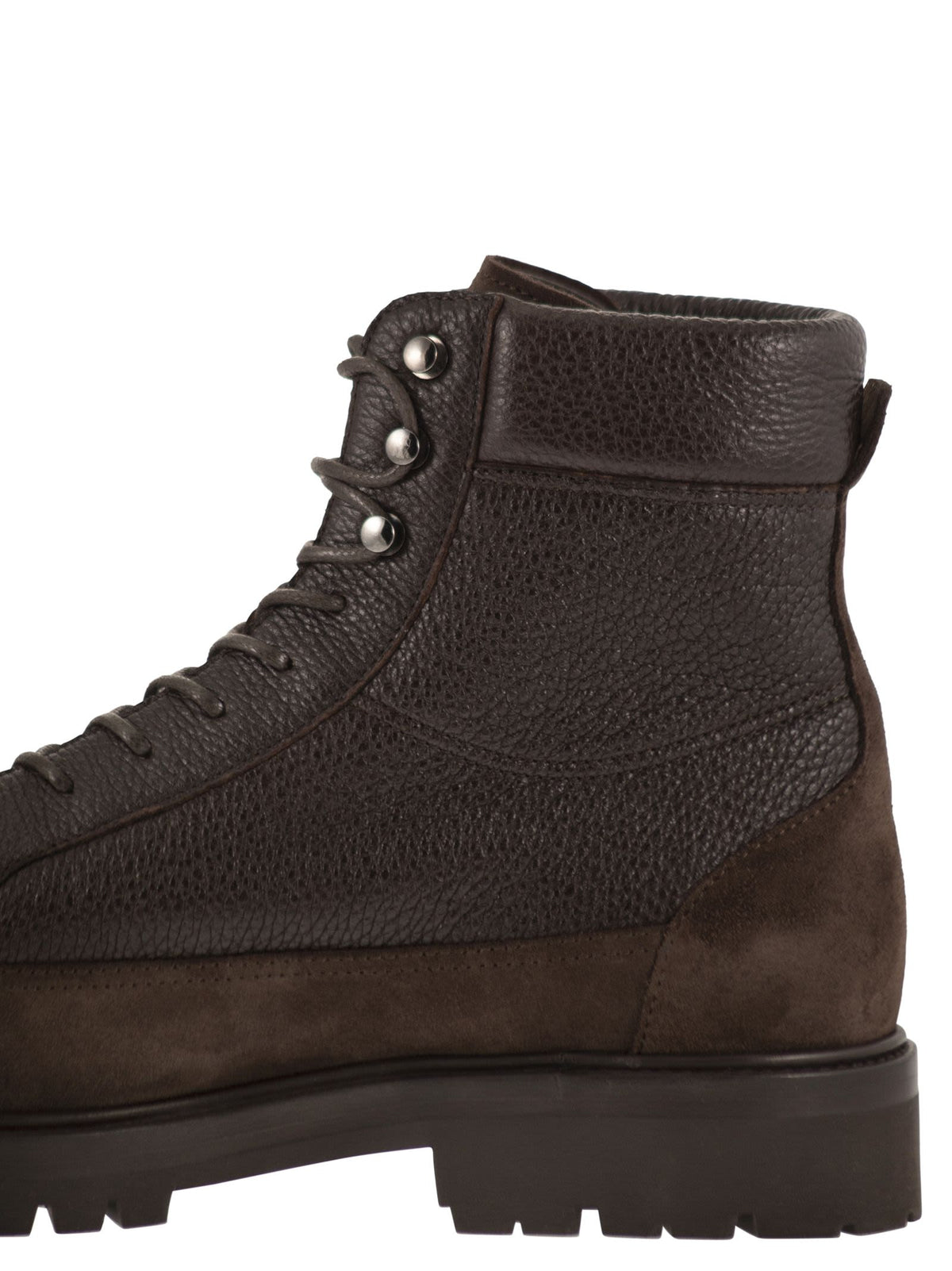 Brunello Cucinelli Men Grained Leather And Suede Lace-Up Boots