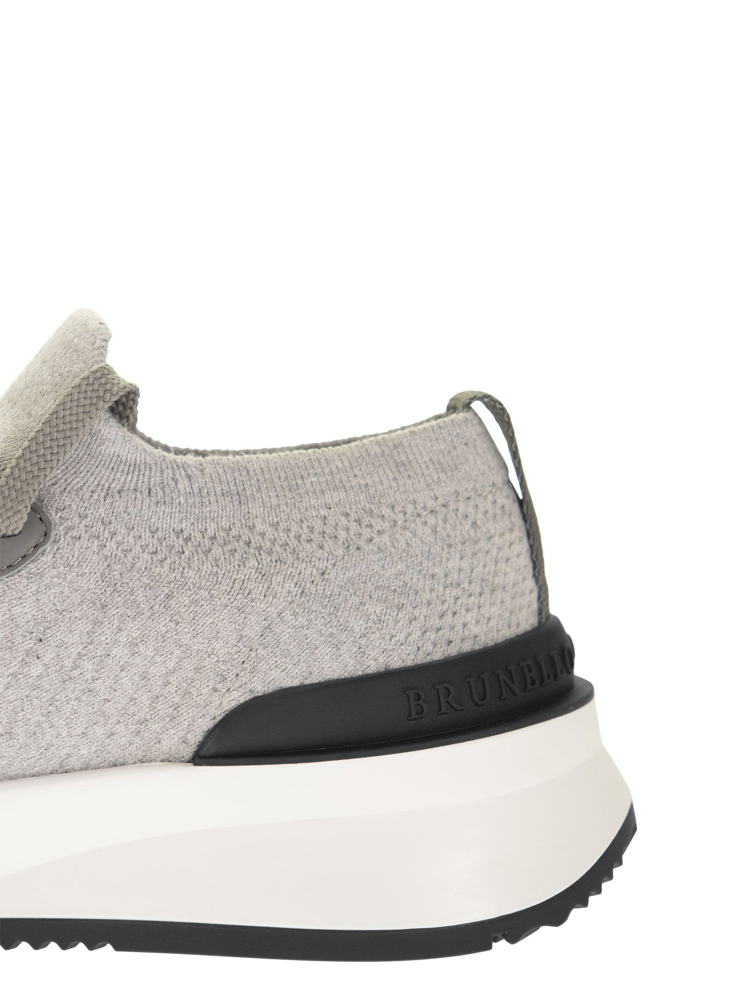 Brunello Cucinelli Men Runners In Cotton Knit And Semi-Glossy Calf Leather BRUNELLO CUCINELLI