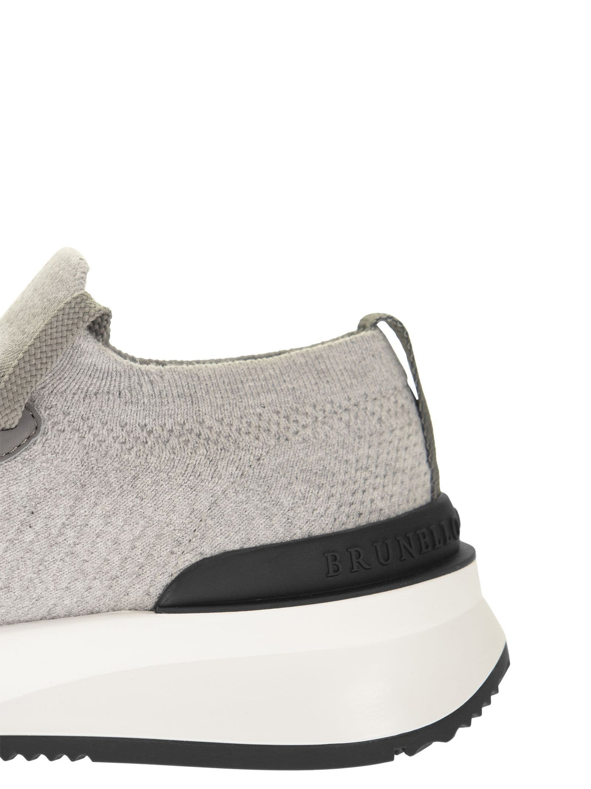 Brunello Cucinelli Men Runners In Cotton Knit And Semi-Glossy Calf Leather BRUNELLO CUCINELLI