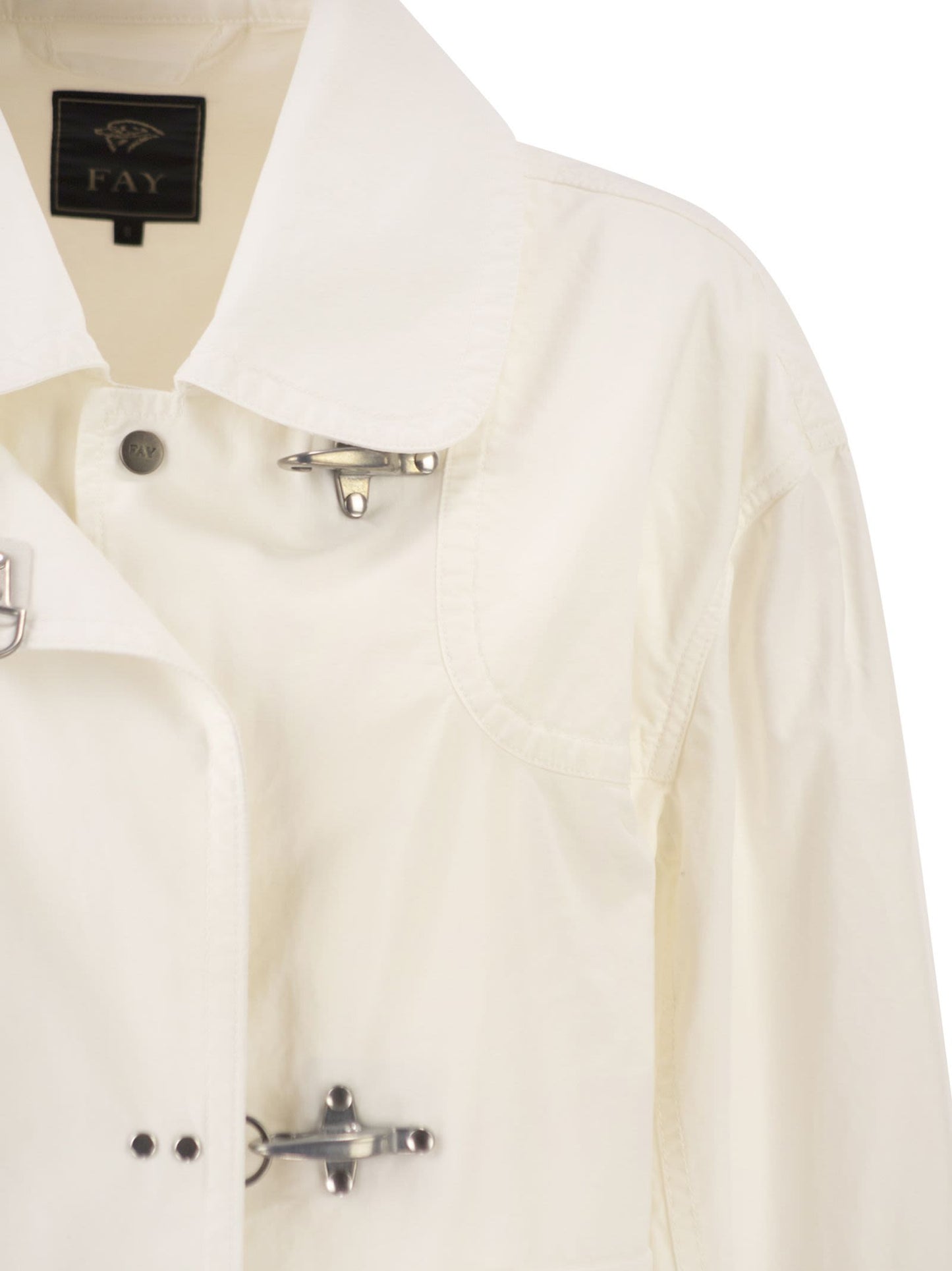 Fay Women Cropped Technical Cotton Jacket With Signature Hook Fastening FAY