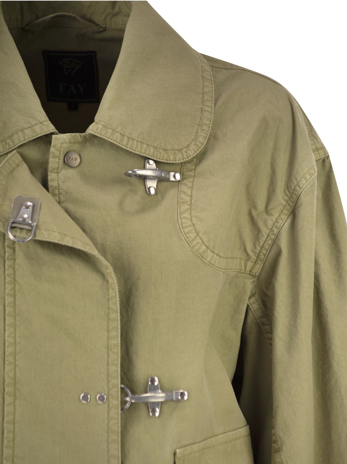 Fay Women Cropped Technical Cotton Jacket With Signature Hook Fastening FAY