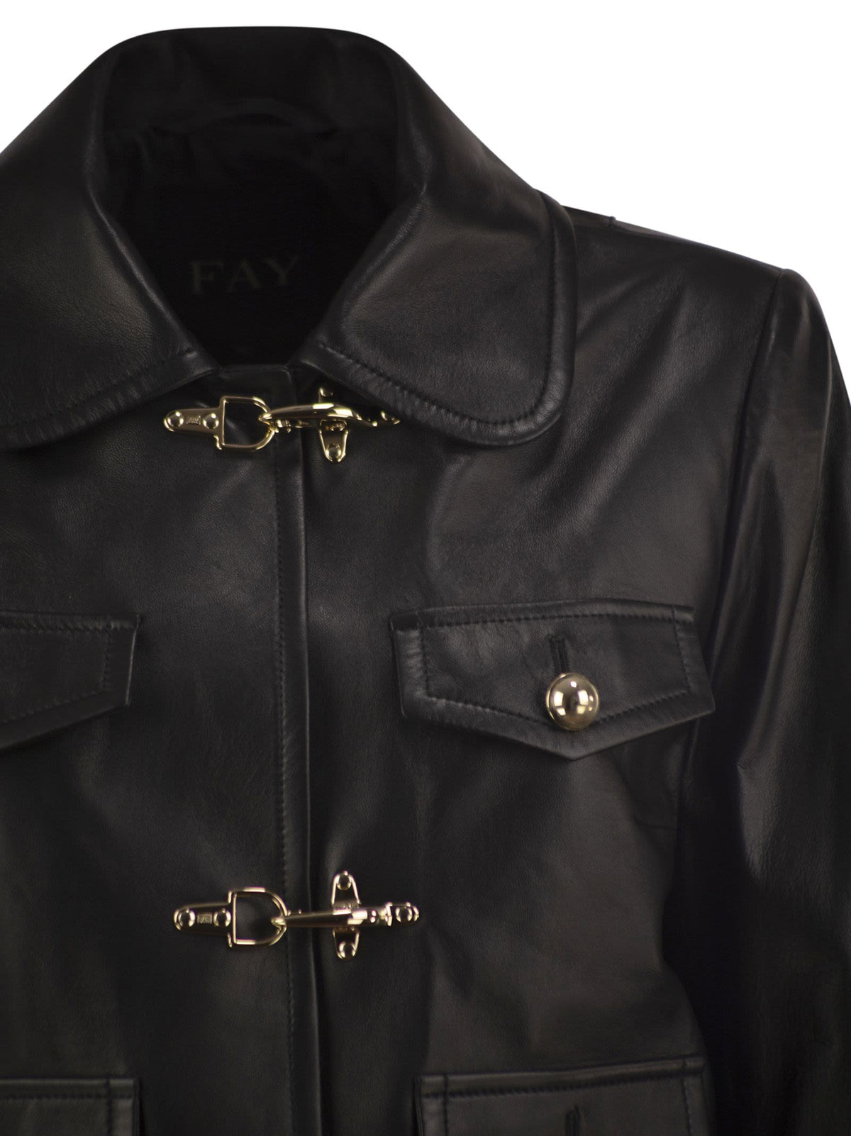 Fay Women Cropped Genuine Leather Jacket With Hooks FAY