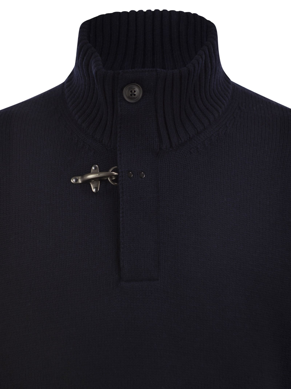 Fay Men Virgin Wool Jumper With High Neck And Hook Fastening FAY