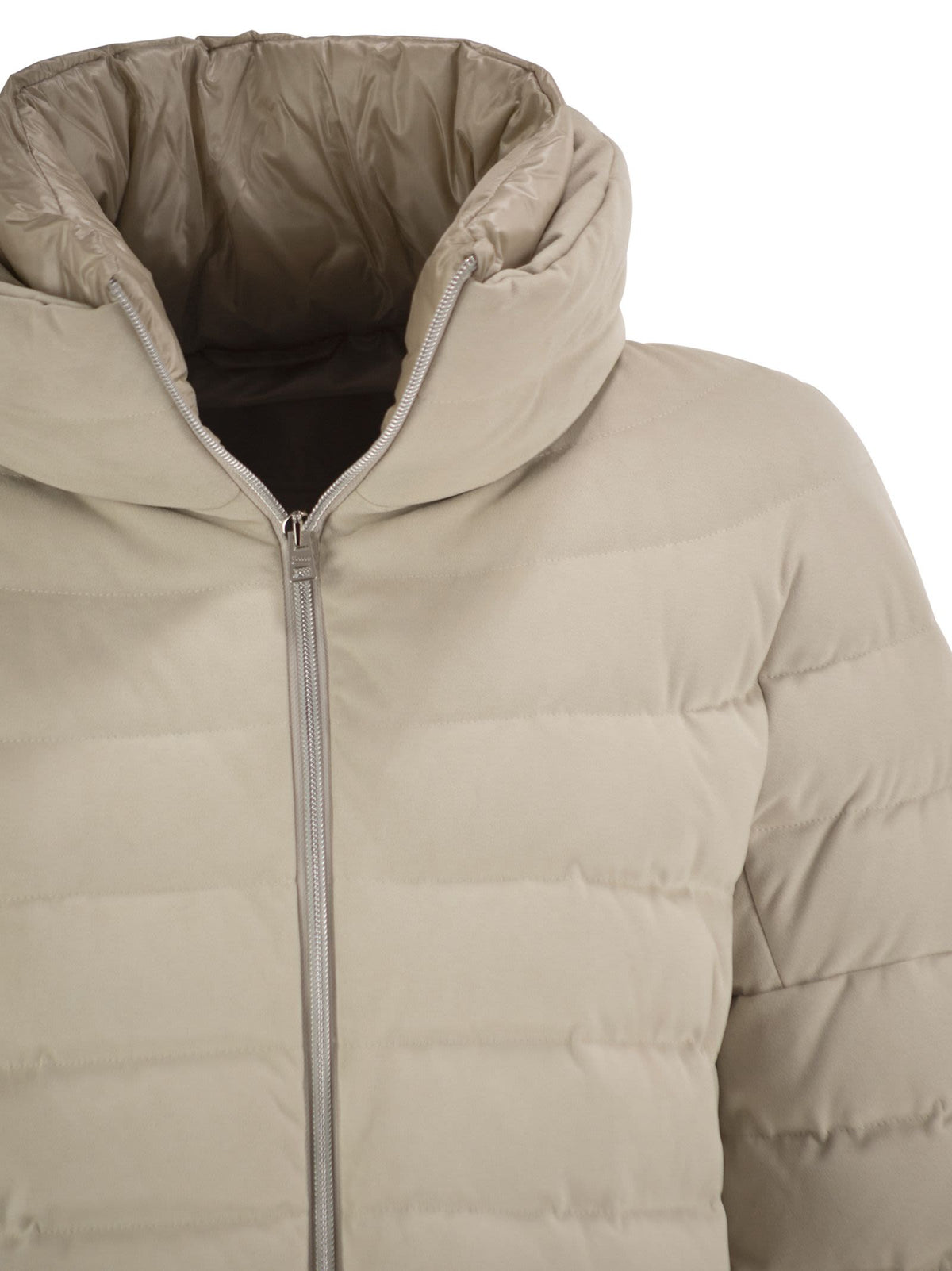 Herno Women Technical Suede-Effect Down Jacket With Padded High Collar