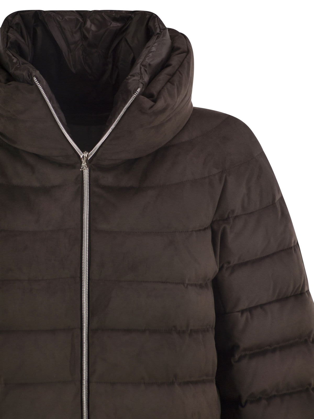 Herno Women Technical Suede-Effect Down Jacket With Padded High Collar HERNO