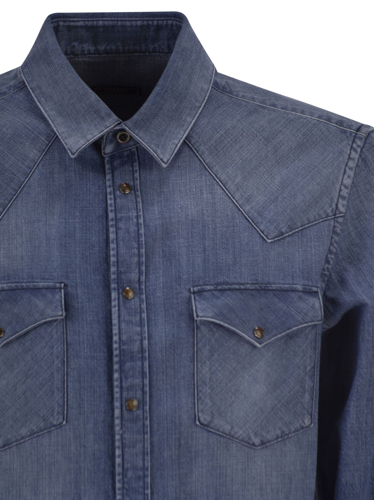 Peserico Men Lightweight Cotton Denim Shirt With Patch Pockets PESERICO