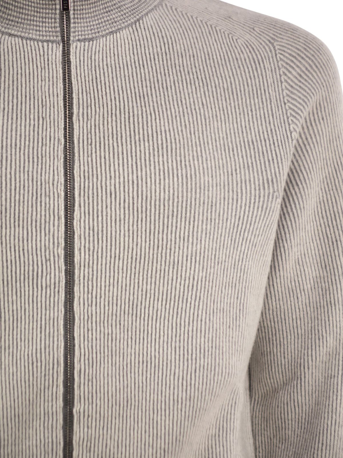 Peserico Men Ribbed Virgin Wool And Cashmere Zip Cardigan PESERICO