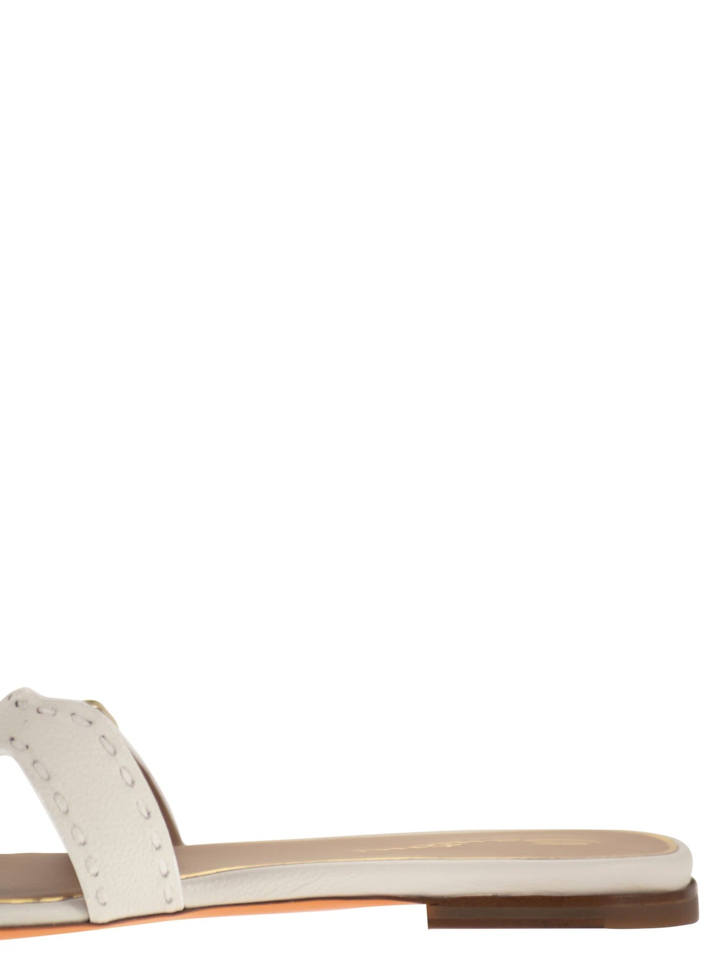 Santoni Women Leather Flat Sandals With Double Buckle Straps SANTONI