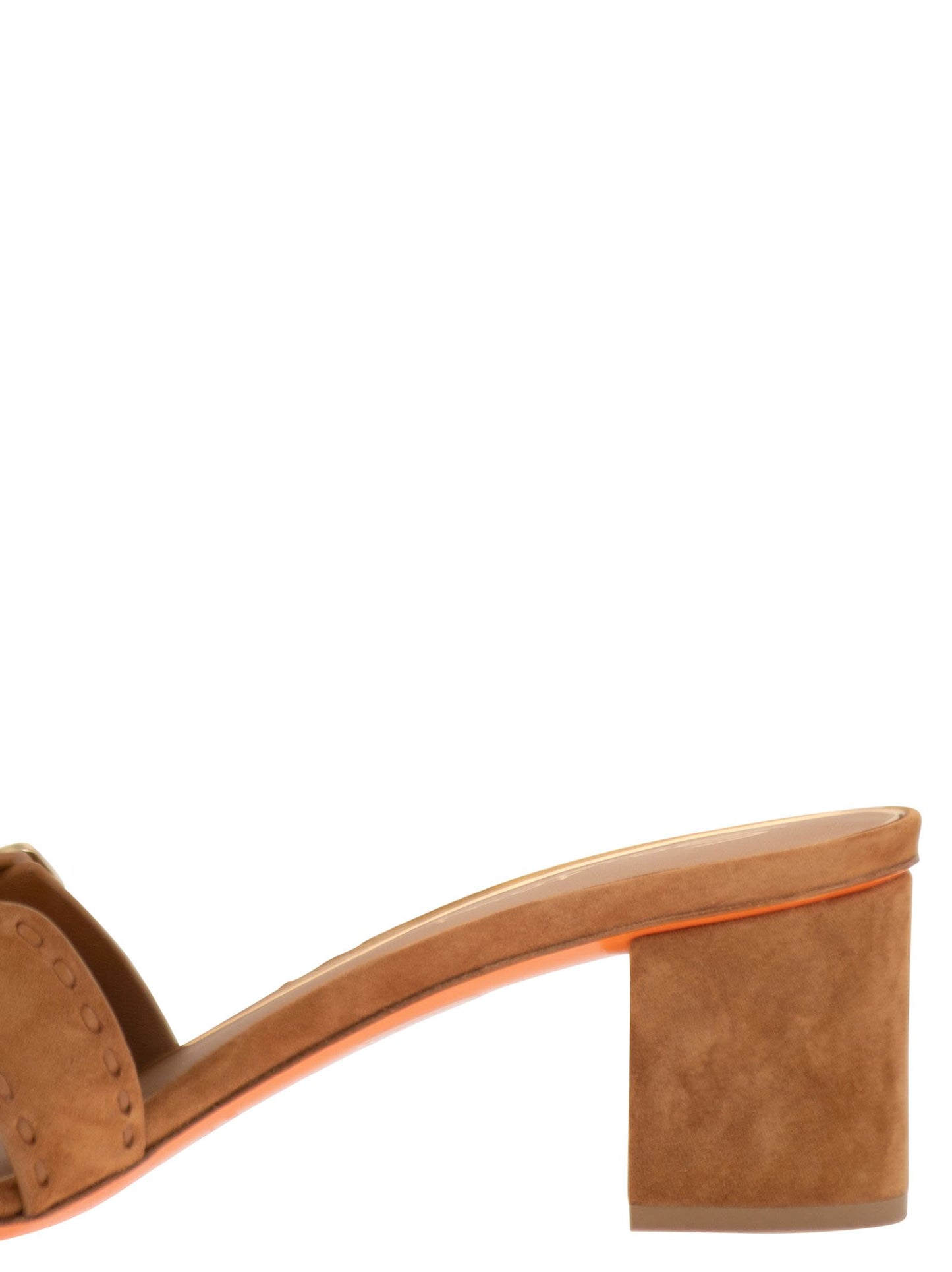 Santoni Women Suede Mule Sandals With Double Buckle And Block Heel SANTONI