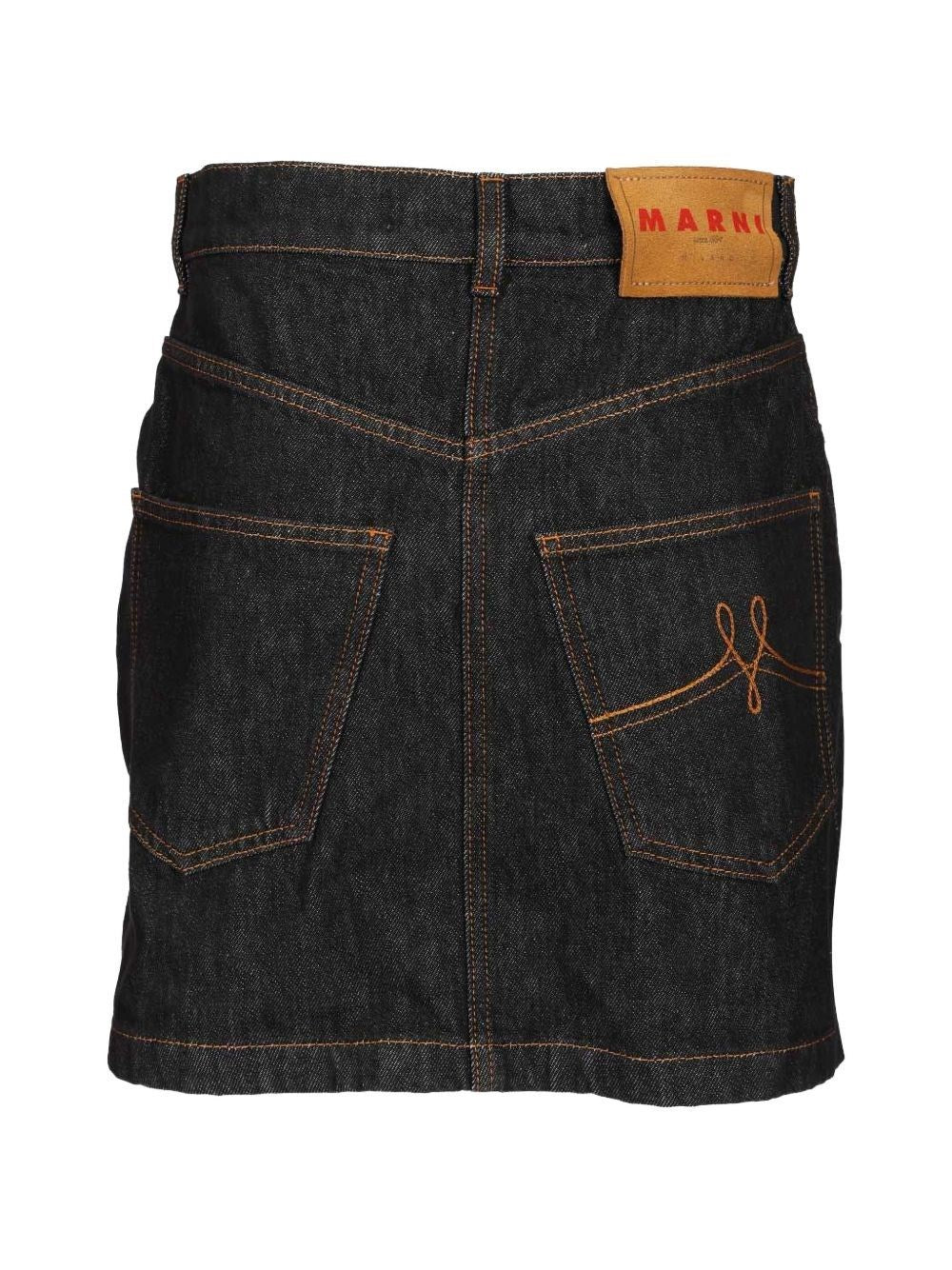 Marni Women Black Denim Skirt With Daisy Appliques MARNI