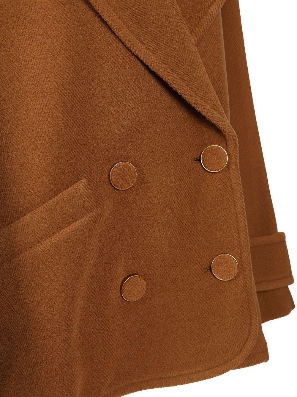 Chloe' Women Short Double-Breasted Wool Coat With Herringbone Pattern CHLOE