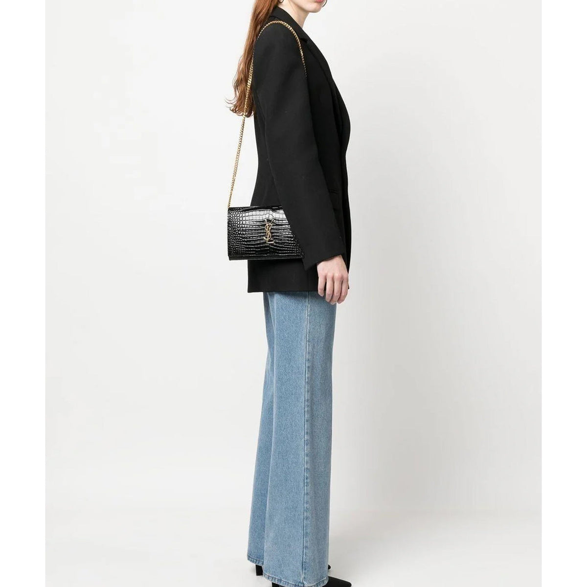 Saint Laurent Cassandre Croc Embossed Leather Chain Wallet Women SAINT LAURENT