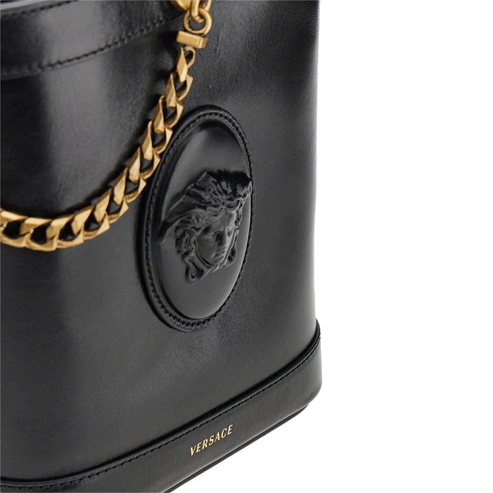 Versace Women Leather Bucket Bag With Medusa Patch VERSACE