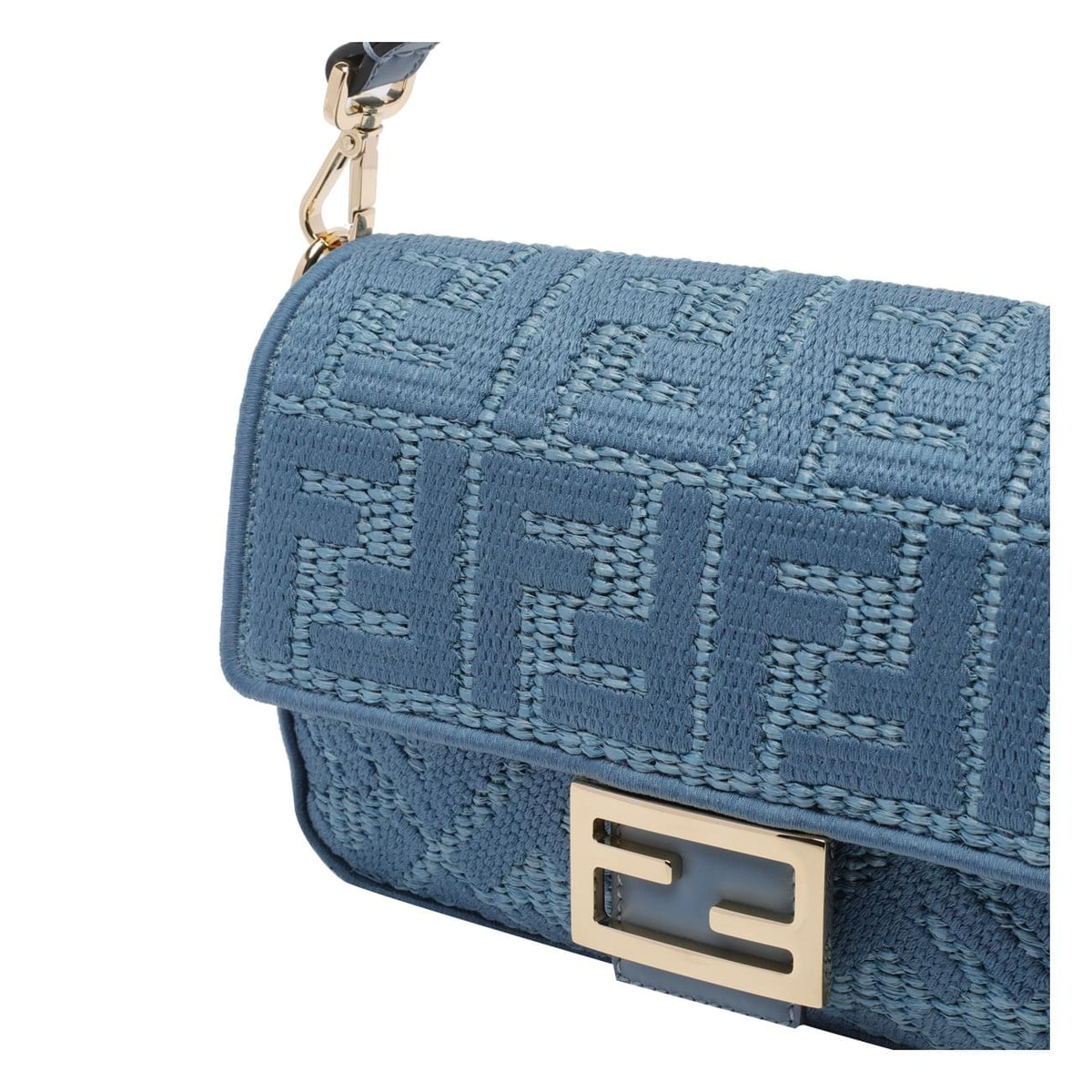Fendi Women Braided Raffia Baguette With Ff Embroidery FENDI