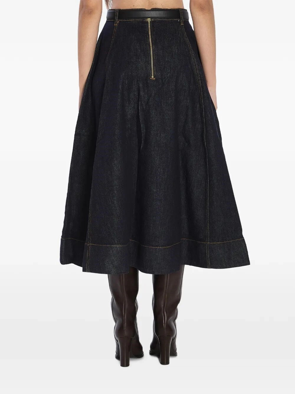 Self-Portrait Women Denim Flared Midi Skirt SELF-PORTRAIT