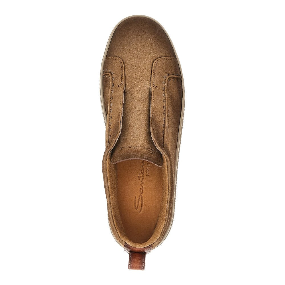 Santoni Men Vintage Effect Leather Slip-On Sneakers SANTONI