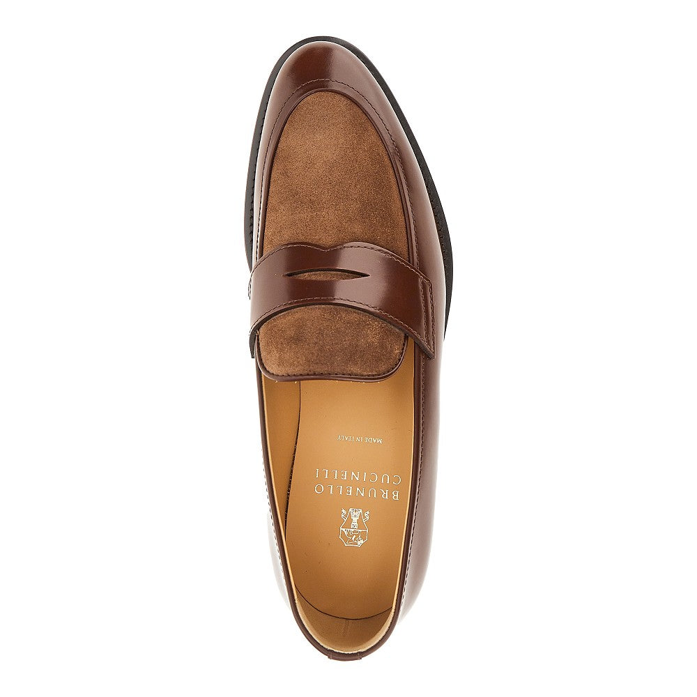Brunello Cucinelli Men Smooth And Suede Leather Penny Loafers BRUNELLO CUCINELLI