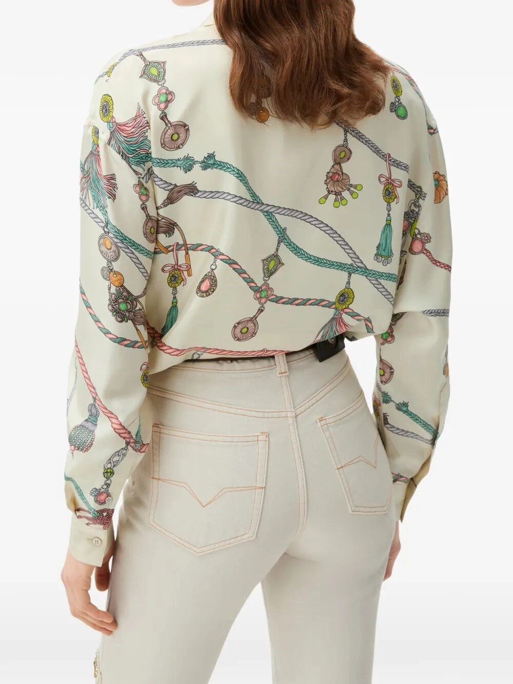 Versace Women Printed Silk Twill Shirt Hangin` Out Print VERSACE