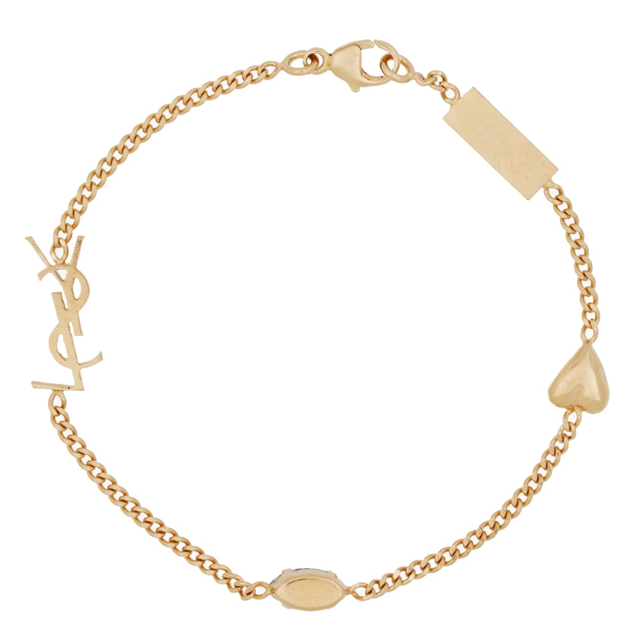 Saint Laurent Women Cassandre Heart Charm Bracelet With Rhinestones