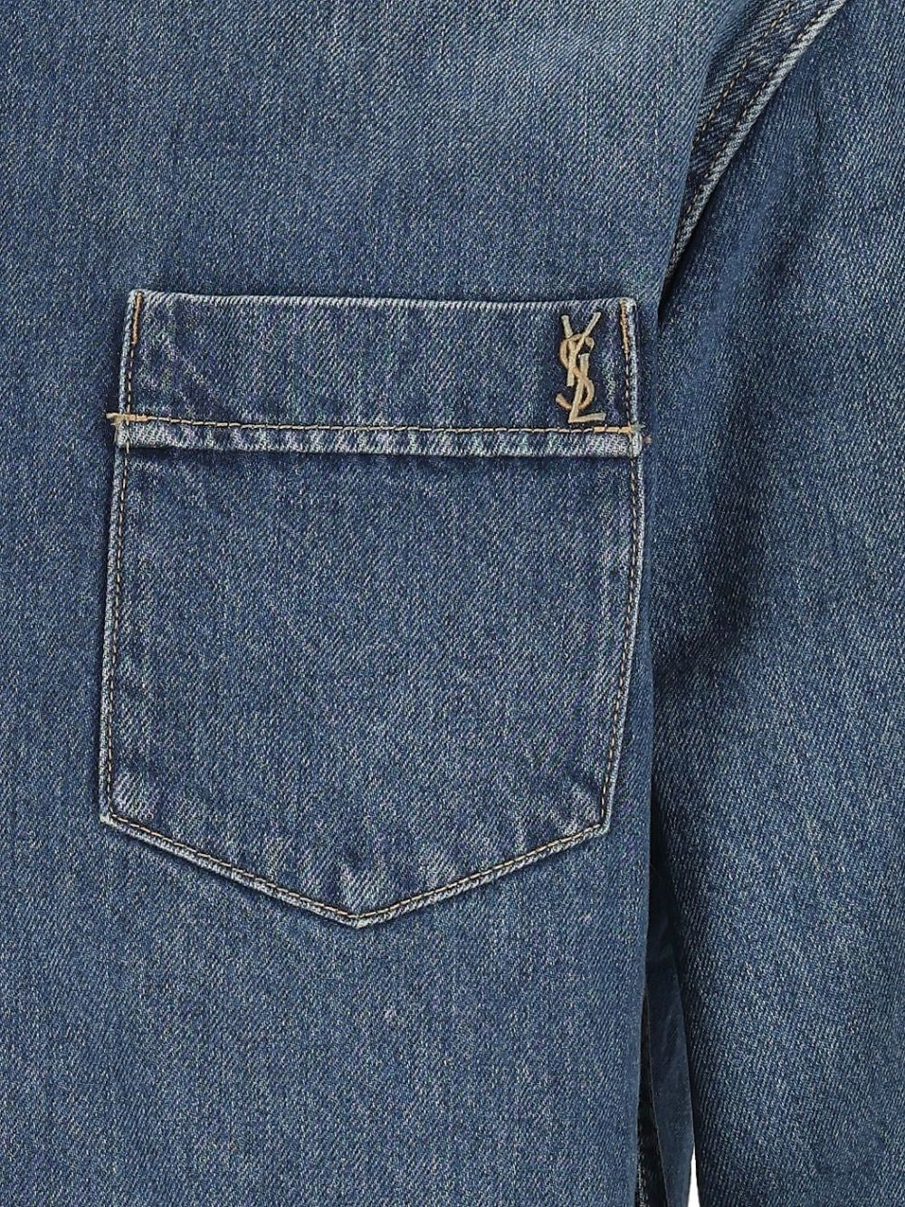 Saint Laurent Men Cassandre Denim Shirt In Reef Blue SAINT LAURENT