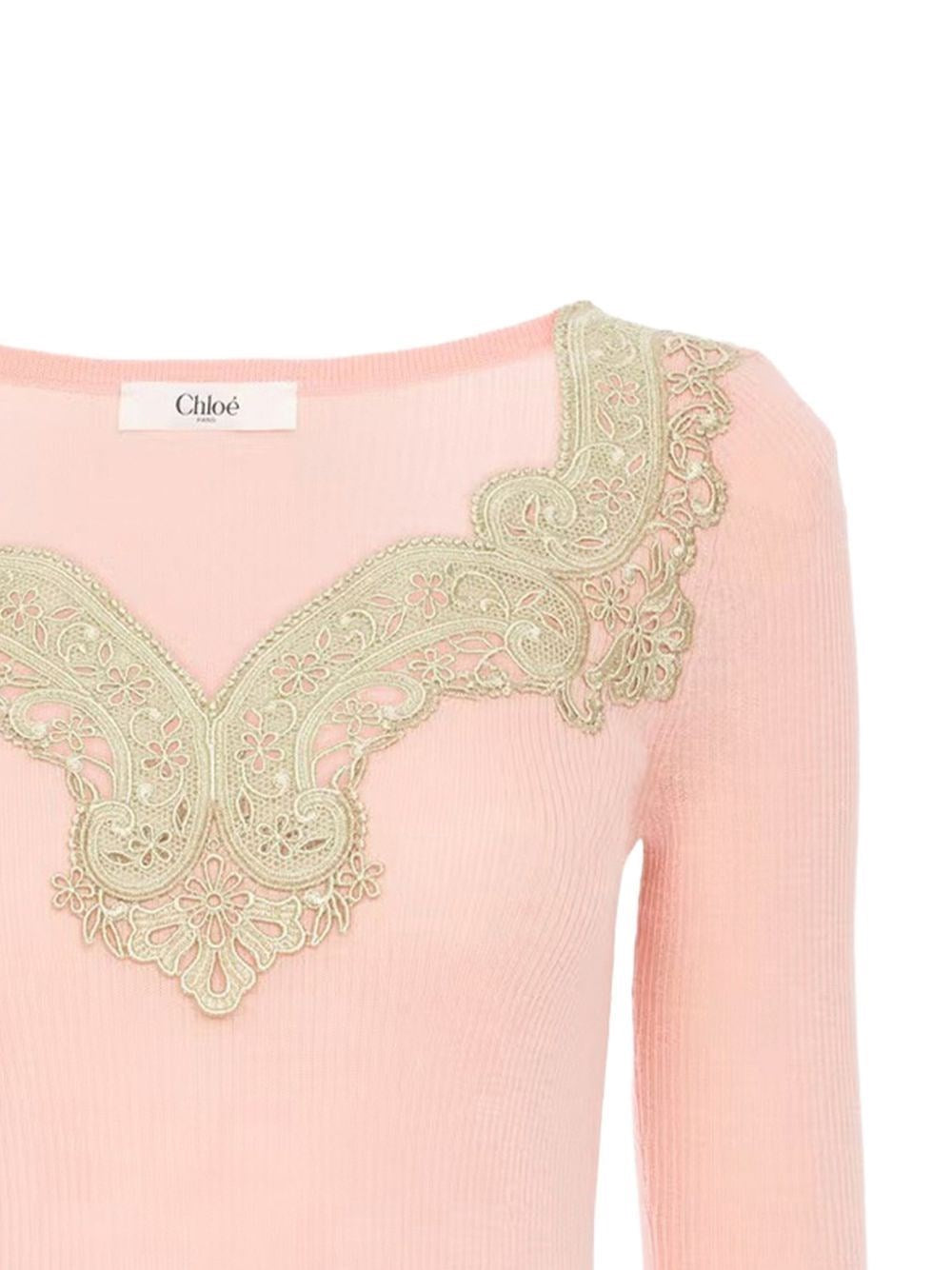 Chloe' Women Wool Rib Knitted & Guipure Sweater CHLOE