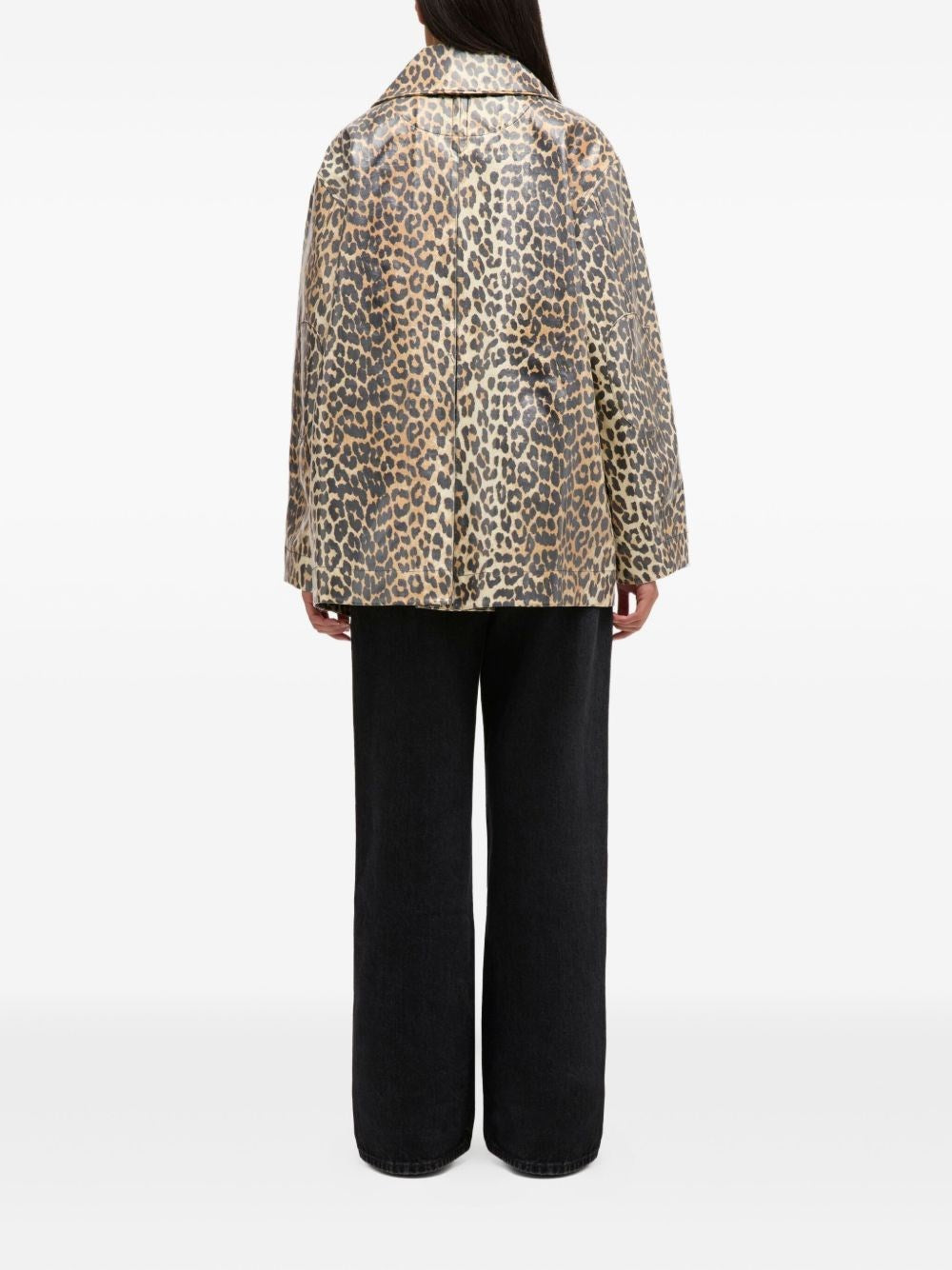 Ganni Women Leopard Laminated Cotton Jacket GANNI