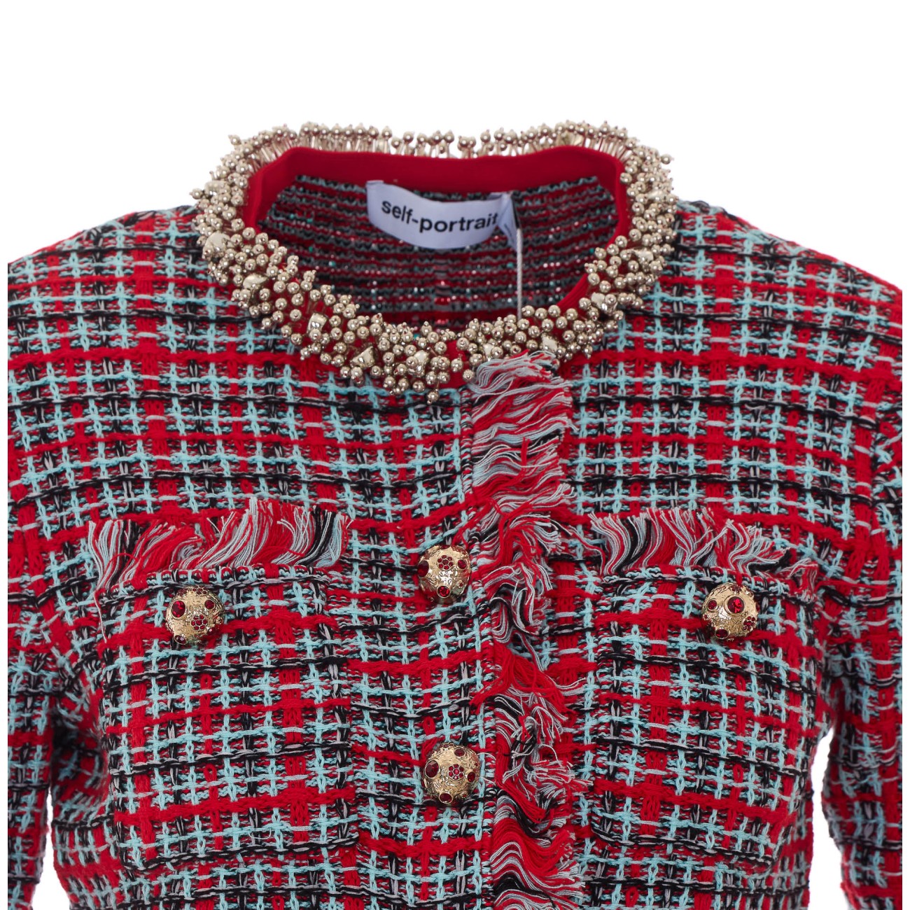 Self Portrait Women Check Frayed Knit Jacket SELF-PORTRAIT
