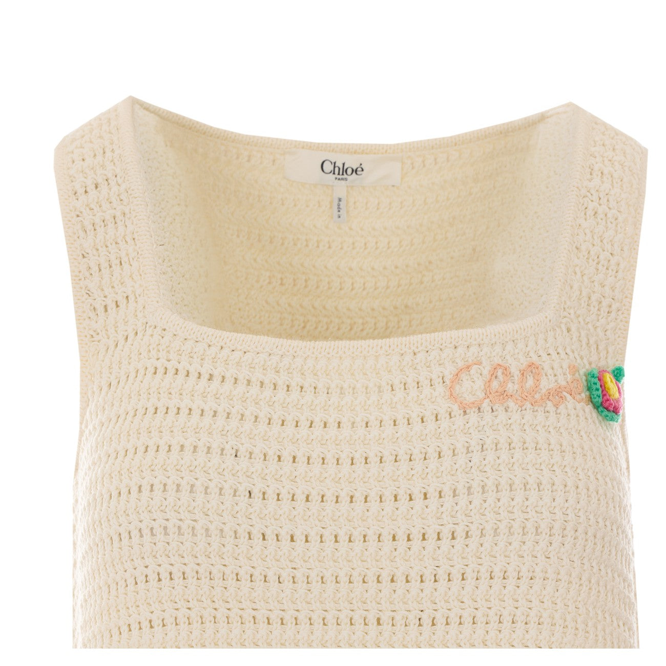 Chloe' Women Cropped Crochet Knit Top With Logo CHLOE