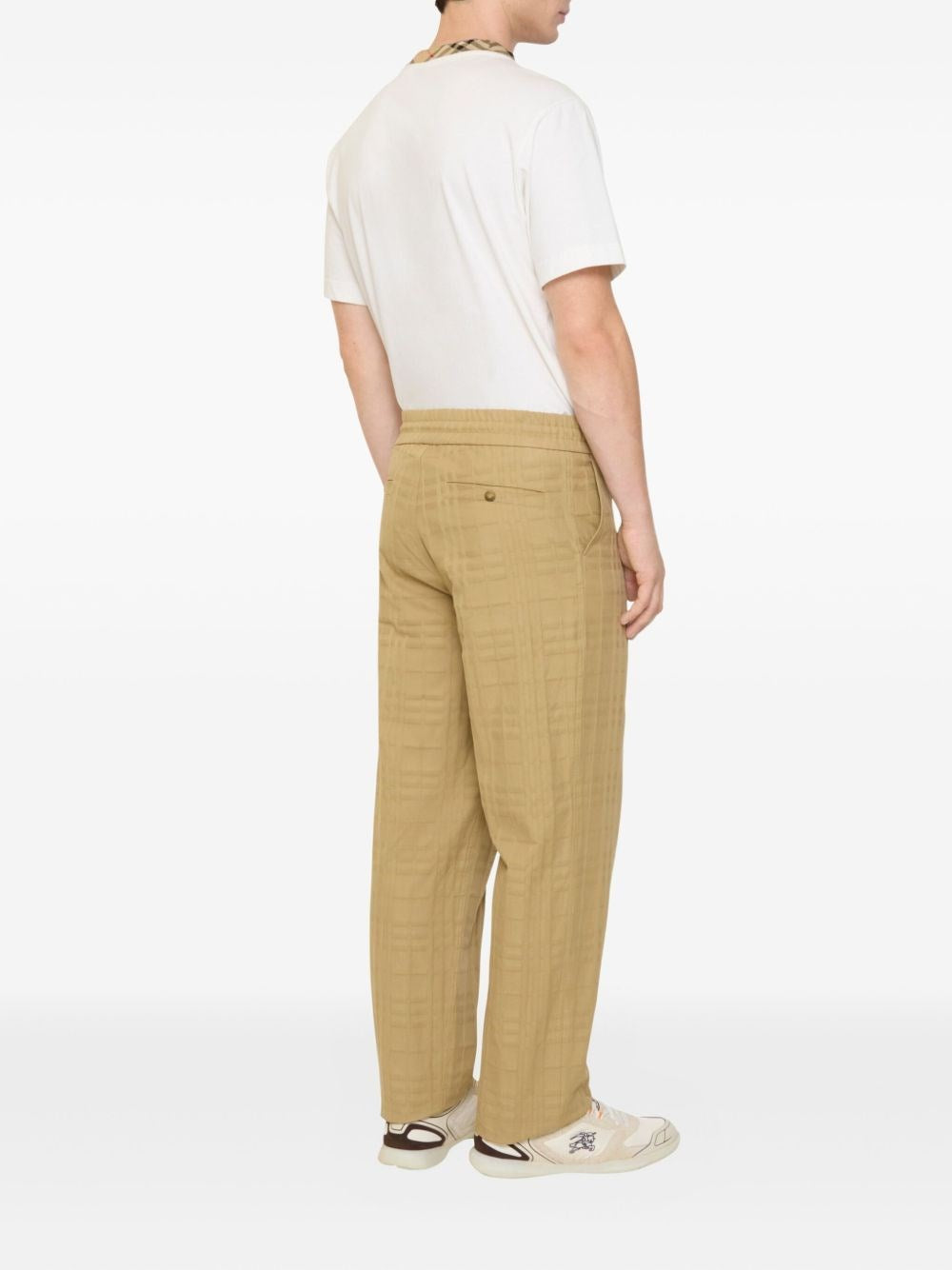 Burberry Men Textured Check Cotton Trousers BURBERRY