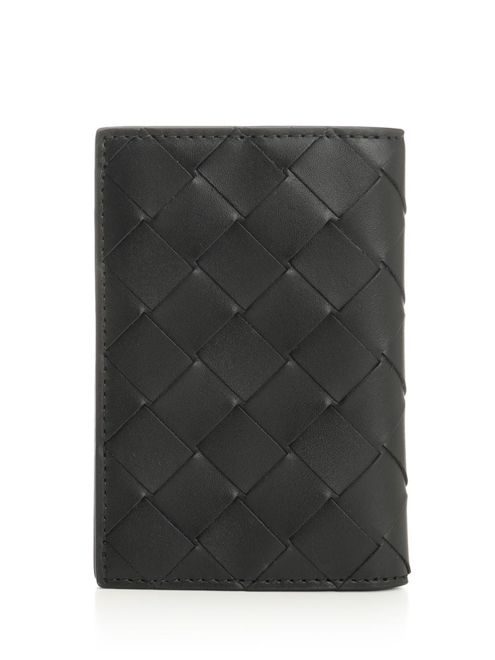 Bottega Veneta Men Leather Card Holder With Intrecciato Pattern
