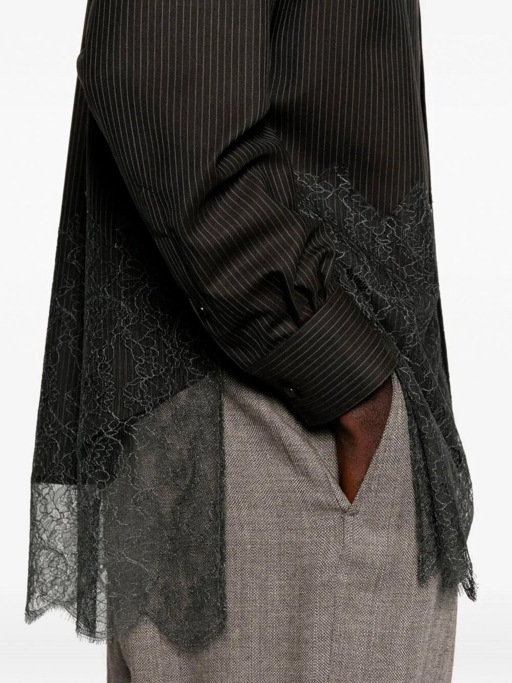 Fendi Men Wool Shirt With Stripes And Lace FENDI