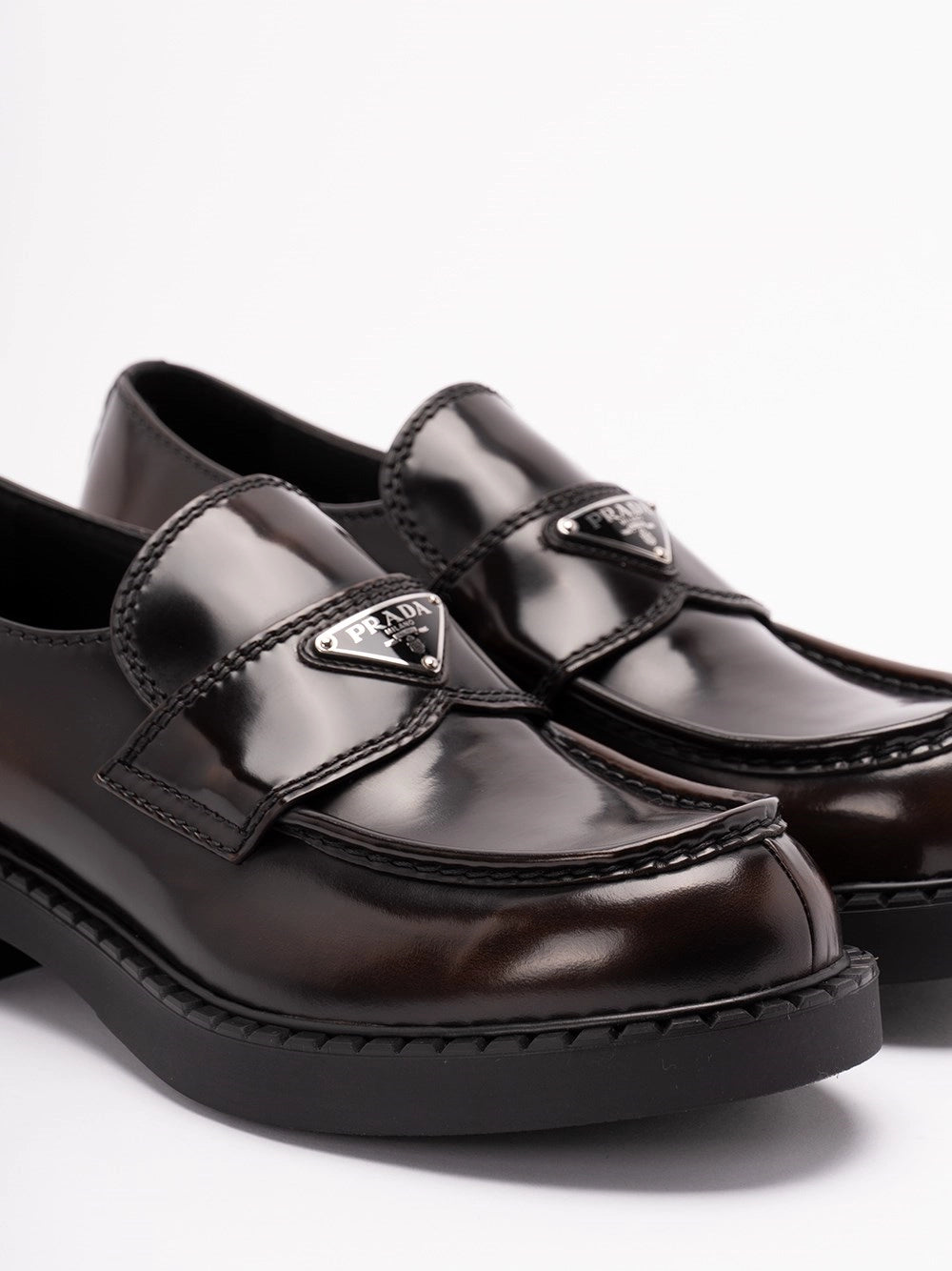 Prada Men Chocolate Brushed Leather Loafers PRADA