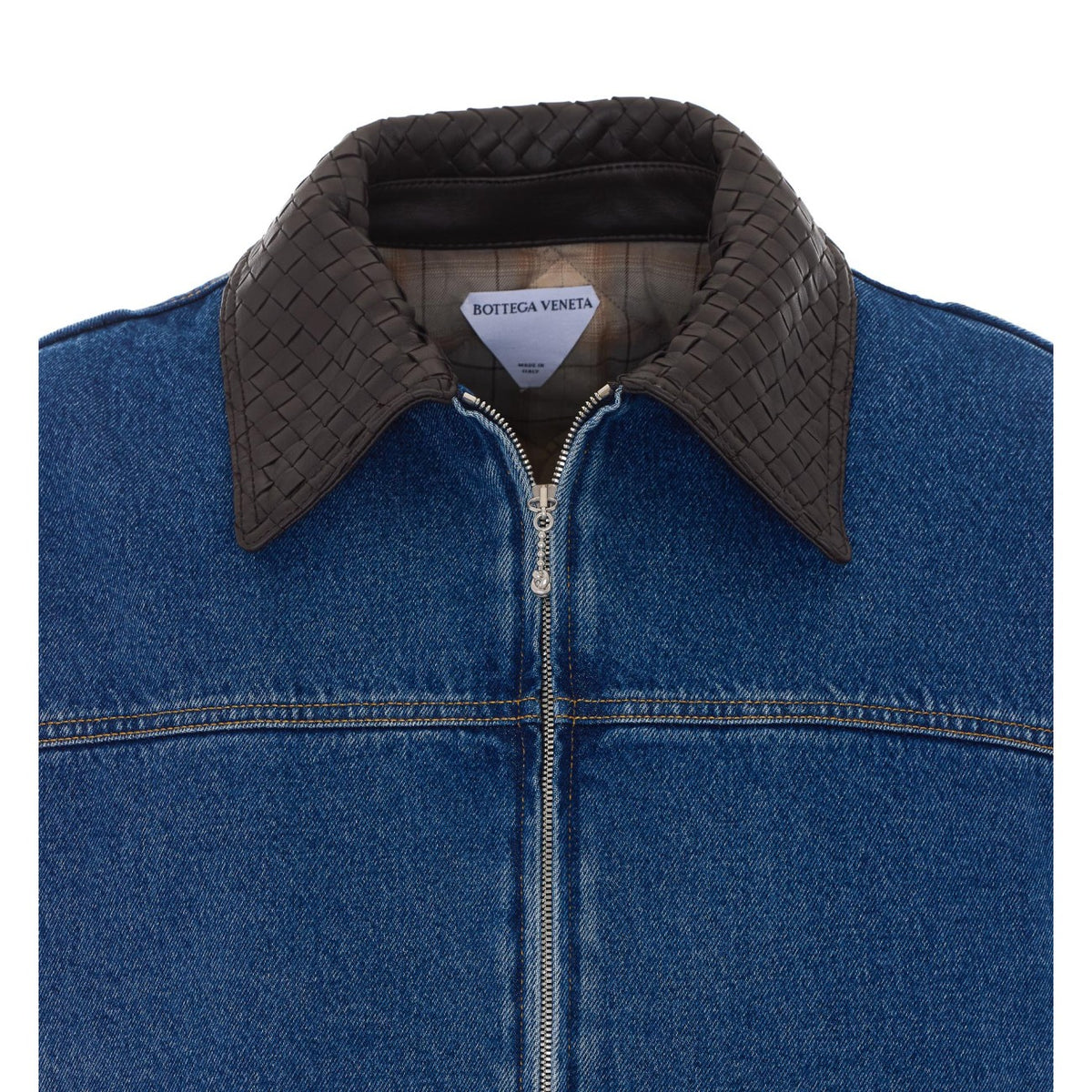 Bottega Veneta Men Denim Jacket With Intrecciato Collar BOTTEGA VENETA