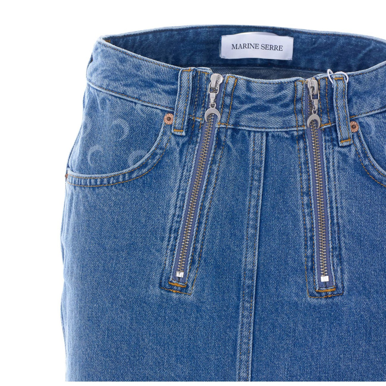 Marine Serre Women Denim Zipped Mini Skirt With Moon Logo MARINE SERRE