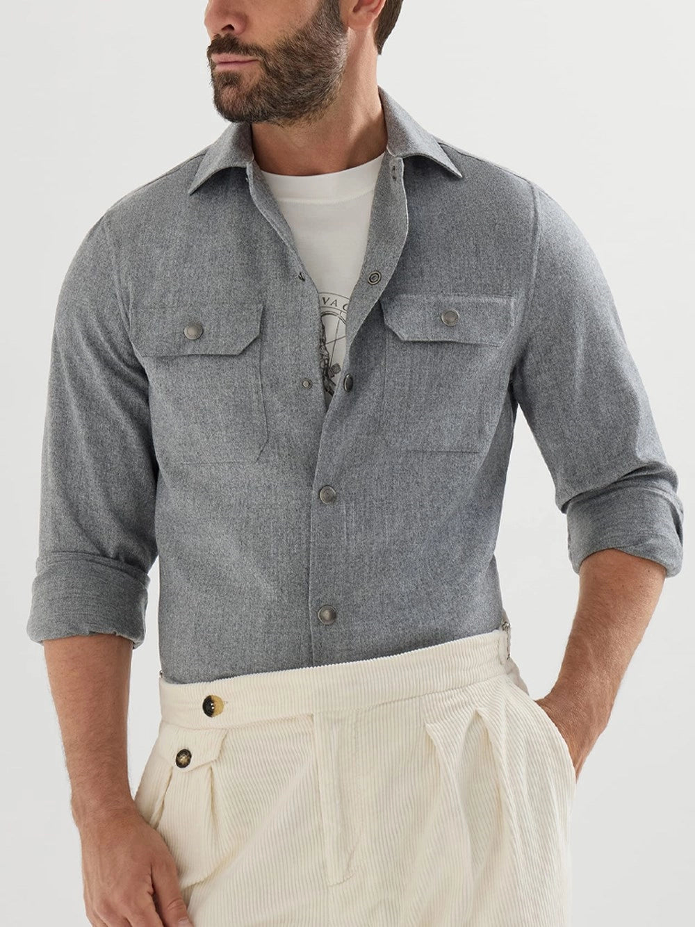 Brunello Cucinelli Men Virgin Wool Flannel Overshirt BRUNELLO CUCINELLI