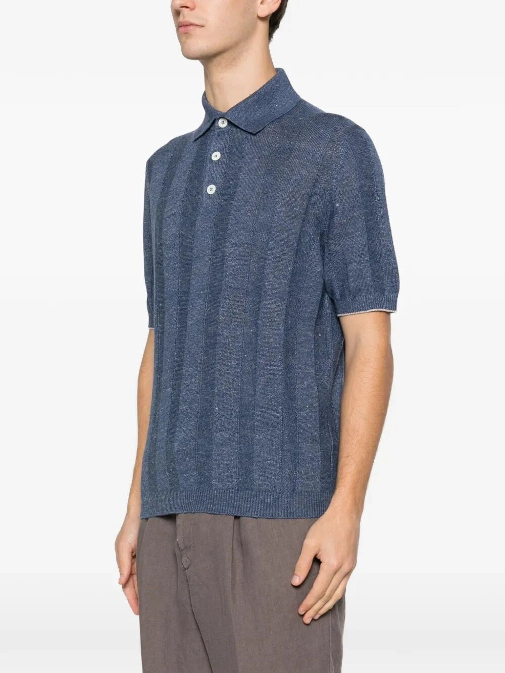 Brunello Cucinelli Men Linen And Cotton Wide Rib Knit Polo BRUNELLO CUCINELLI