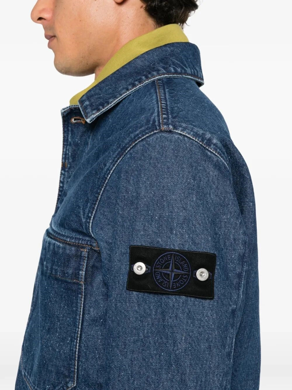 Stone Island Men `Indigo Grainy Wash` Biker Jacket STONE ISLAND