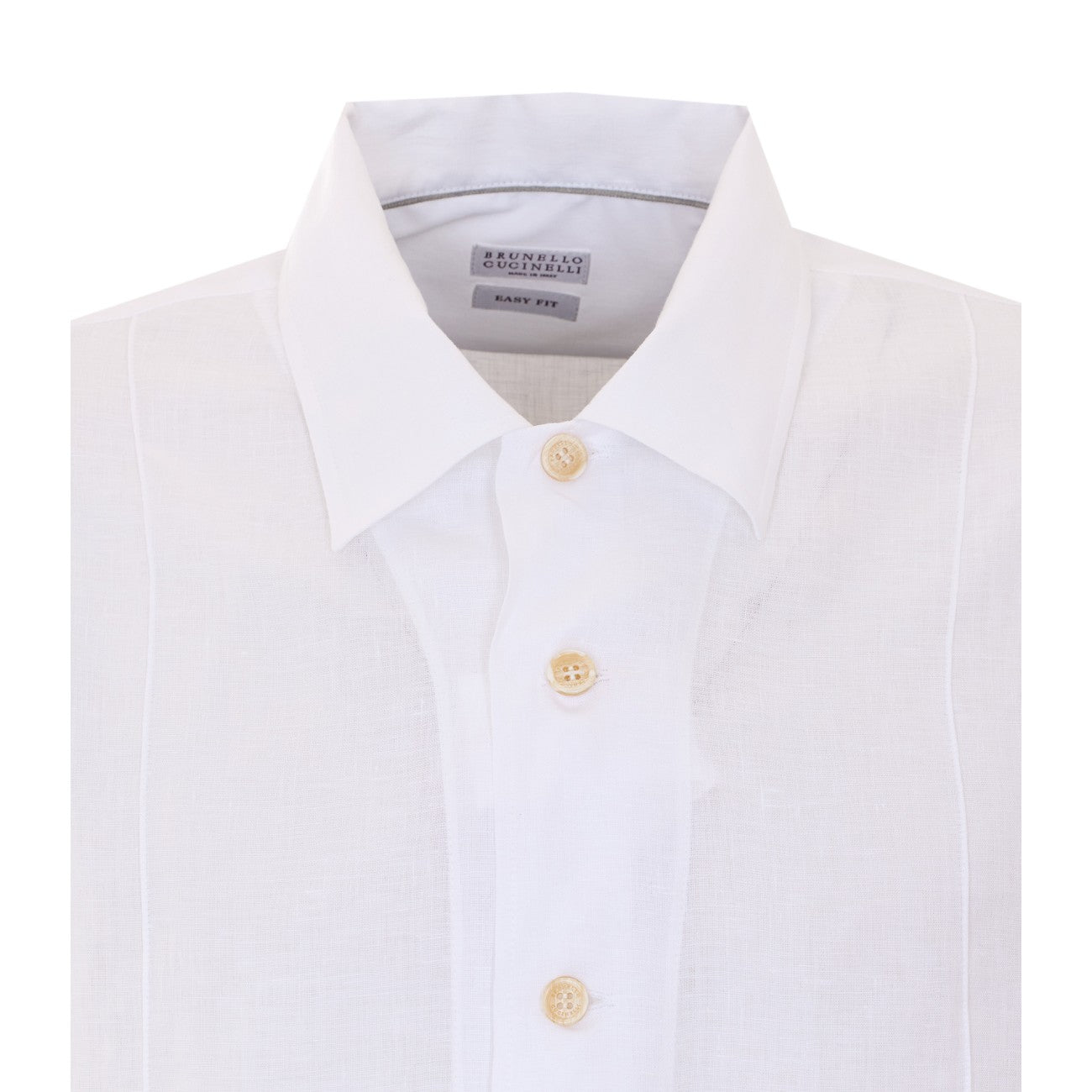 Brunello Cucinelli Men Easy Fit Linen Shirt With Crete BRUNELLO CUCINELLI