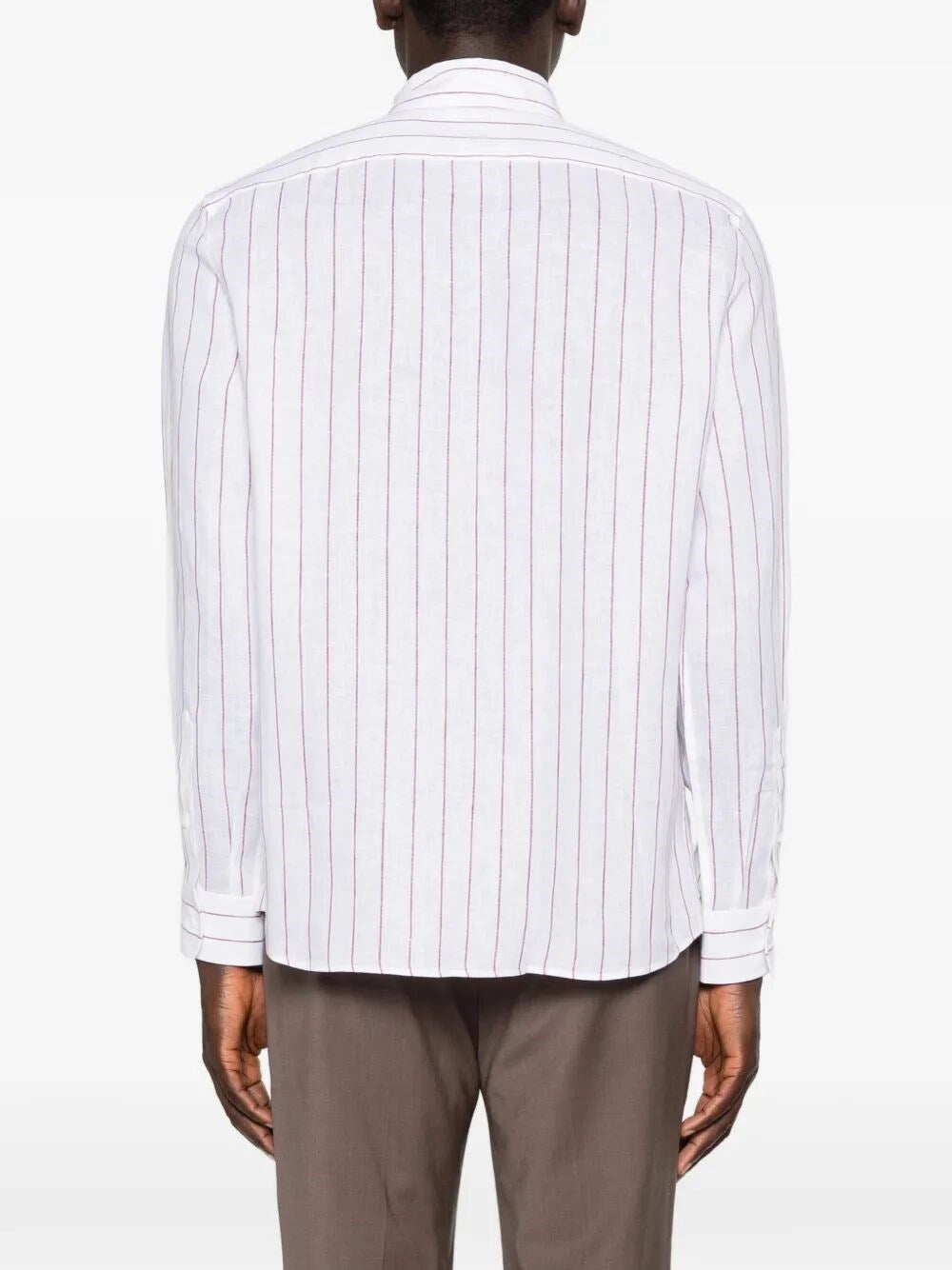 Brunello Cucinelli Men Stripe Linen Easy Fit Shirt With Spread Collar BRUNELLO CUCINELLI
