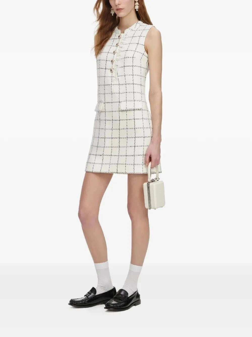 Self-Portrait Women Check Boucle Lace Trim Mini Dress
