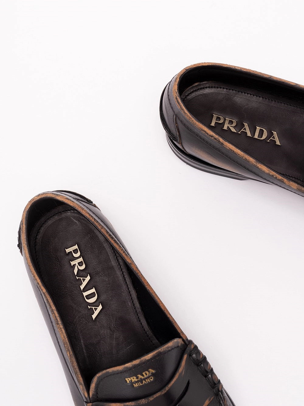 Prada Men Antiqued Leather Loafers PRADA