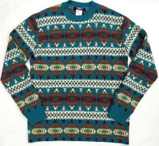 Junya Watanabe Men Intarsia-Knit Wool Jumper From Junya Watanabe Featuring Turquoise Blue-Green, Multicolour, Wool Blend, Patterned Intarsia Knit, Ribbed Trim, Crew Neck, Long Sleeves And Straight Hem. JUNYA WATANABE