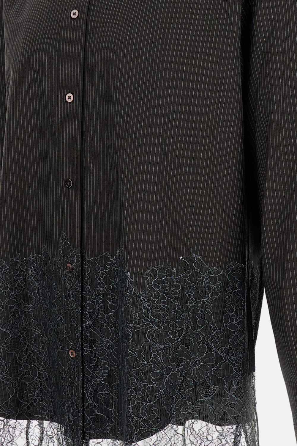 Fendi Men Black Pinstripe Wool And Lace Shirt FENDI