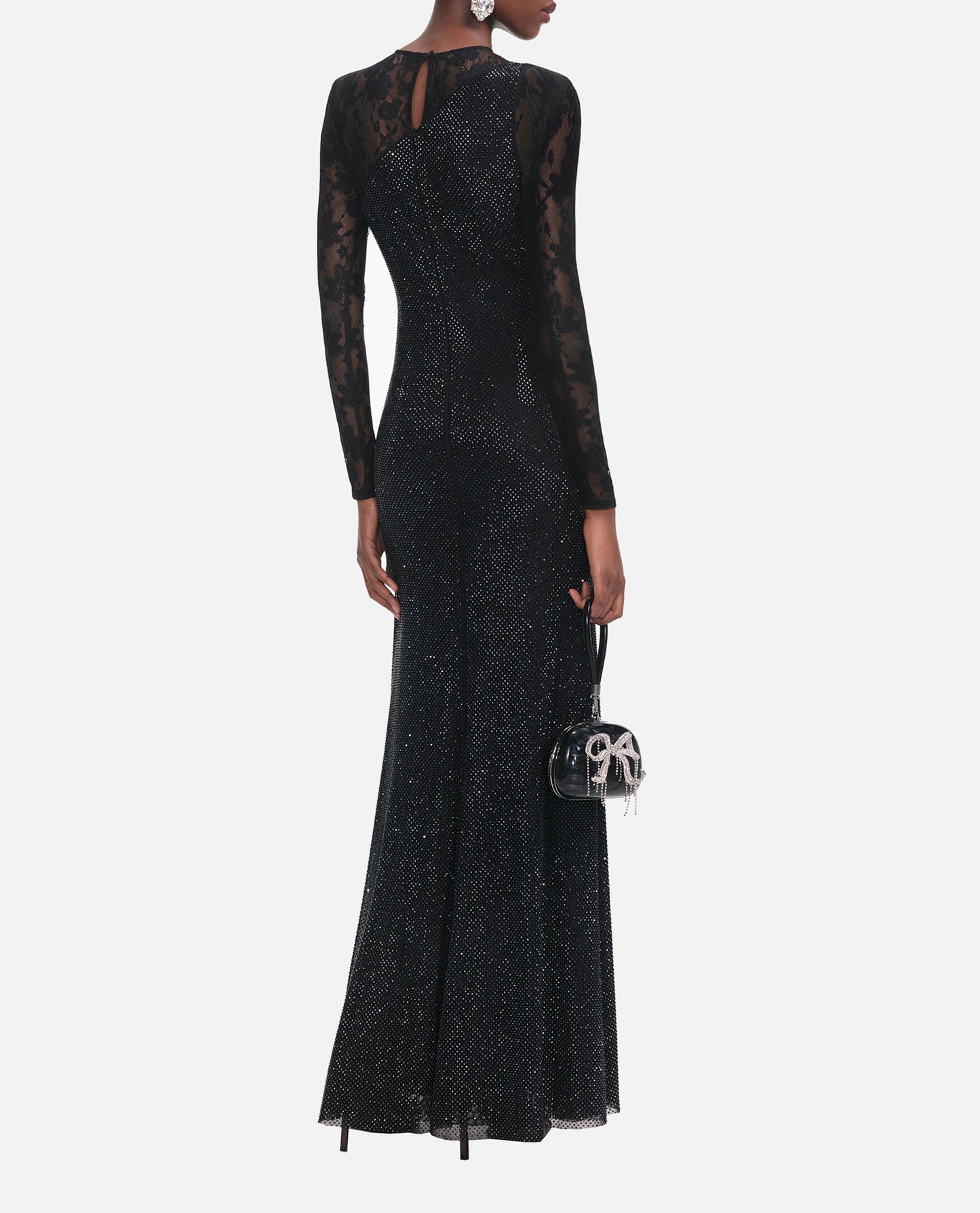 Self-Portrait Women Black Rhinestone Lace Sleeves Maxi Dress SELF-PORTRAIT