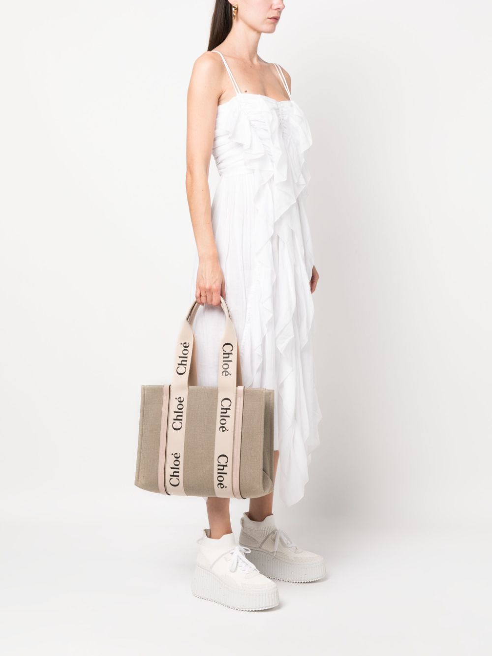 Chloé Women Woody Medium Linen Tote CHLOE