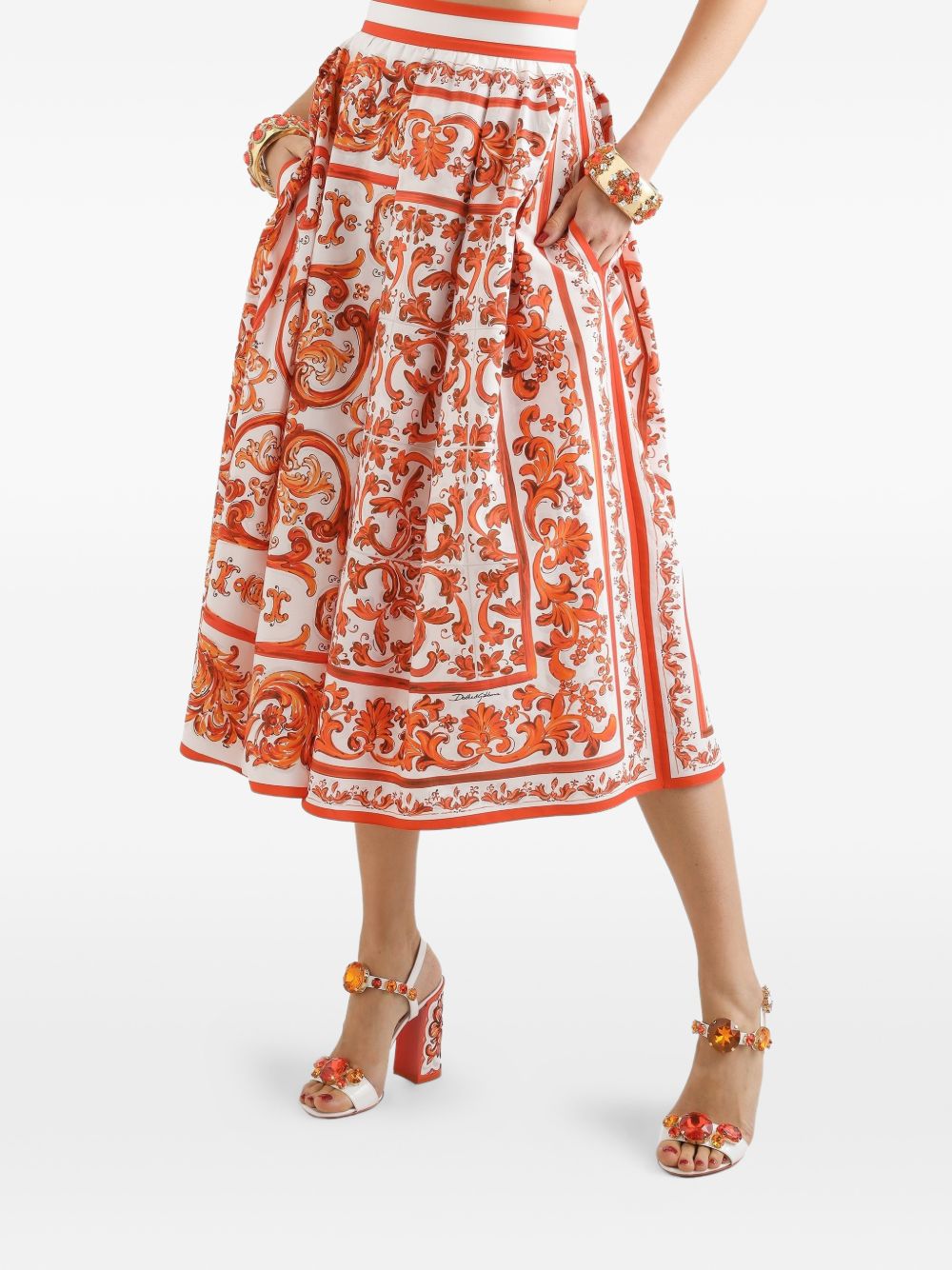 Dolce & Gabbana Women Maiolica Print Cotton Skirt DOLCE & GABBANA