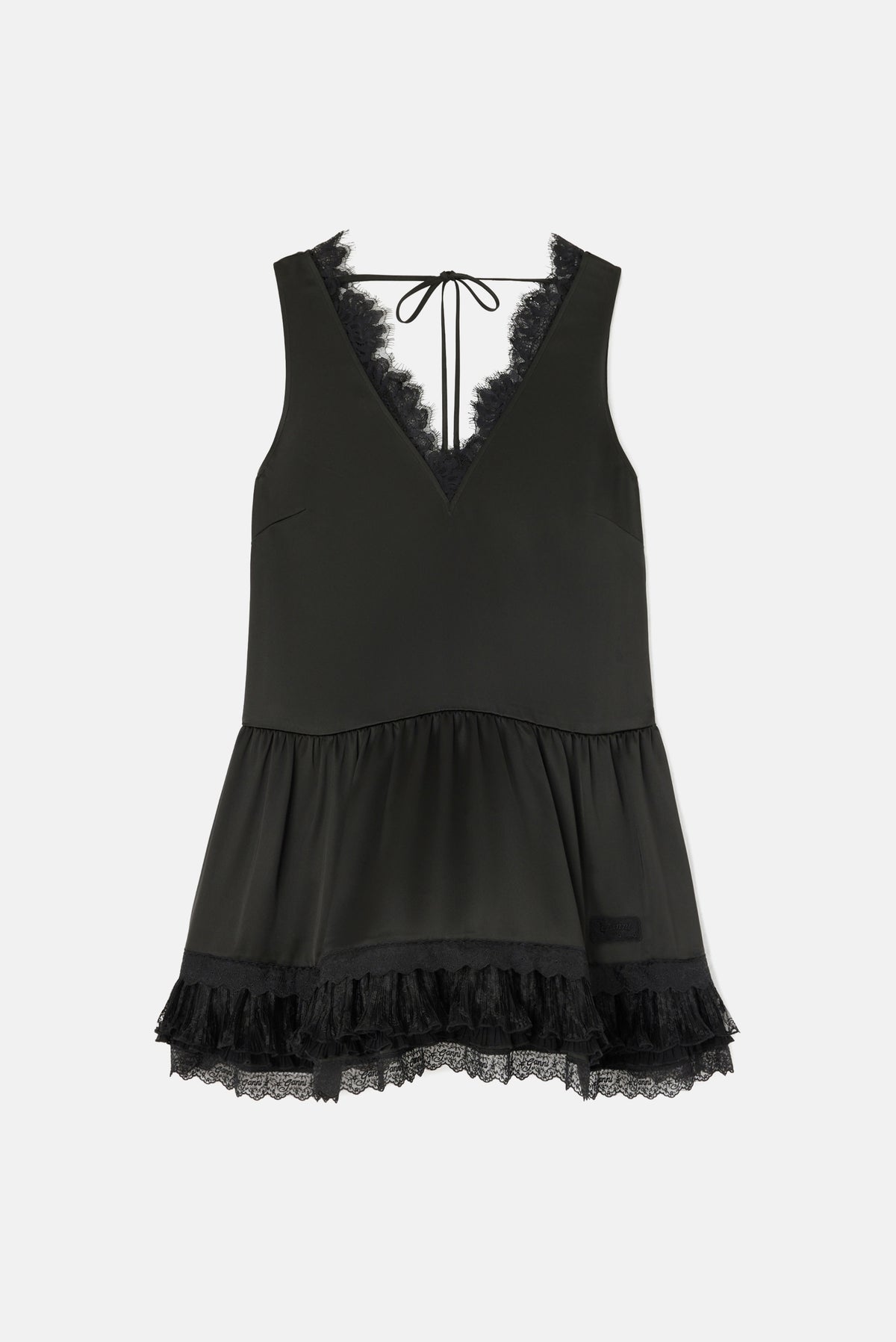 Ganni Women Fluid Satin V-Neck Lace Mini Dress GANNI