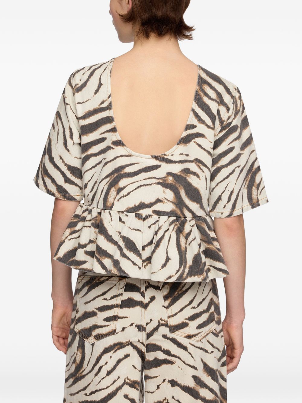 Ganni Women Zebra Print Organic Cotton Top GANNI